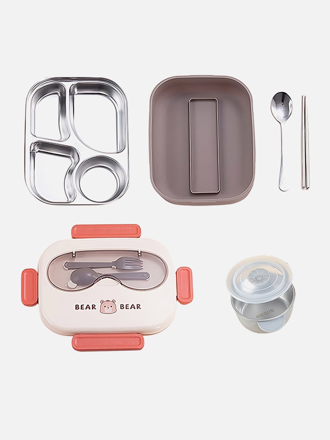 

Little Surprise Box LLP Brown & Pink Double Lock Stainless Steel Lunch Box