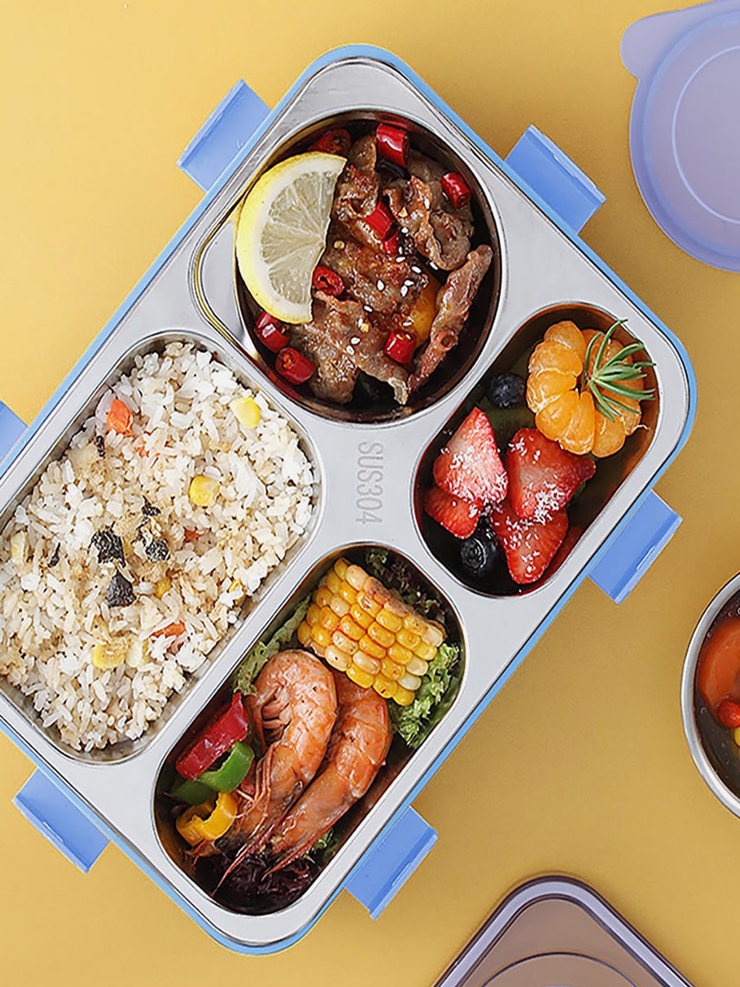 

Little Surprise Box LLP Blue Transparent Lid Double Lock Stainless Steel Lunch Box