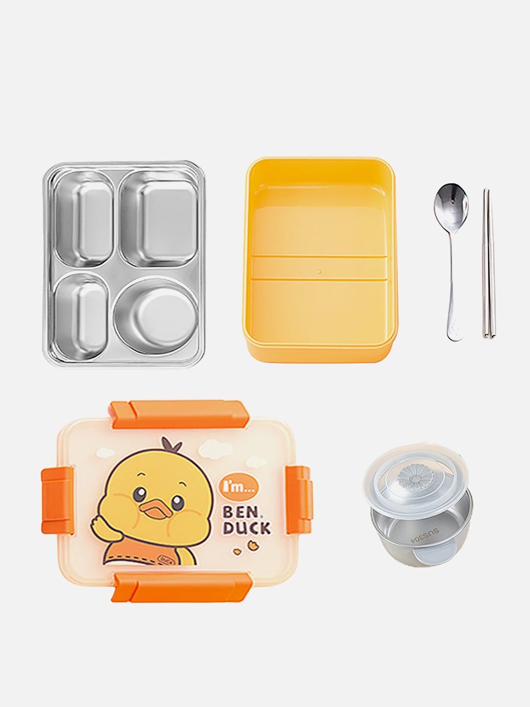 

Little Surprise Box LLP Yellow Duck Printed Double Lock Stainless Steel Lunch Box