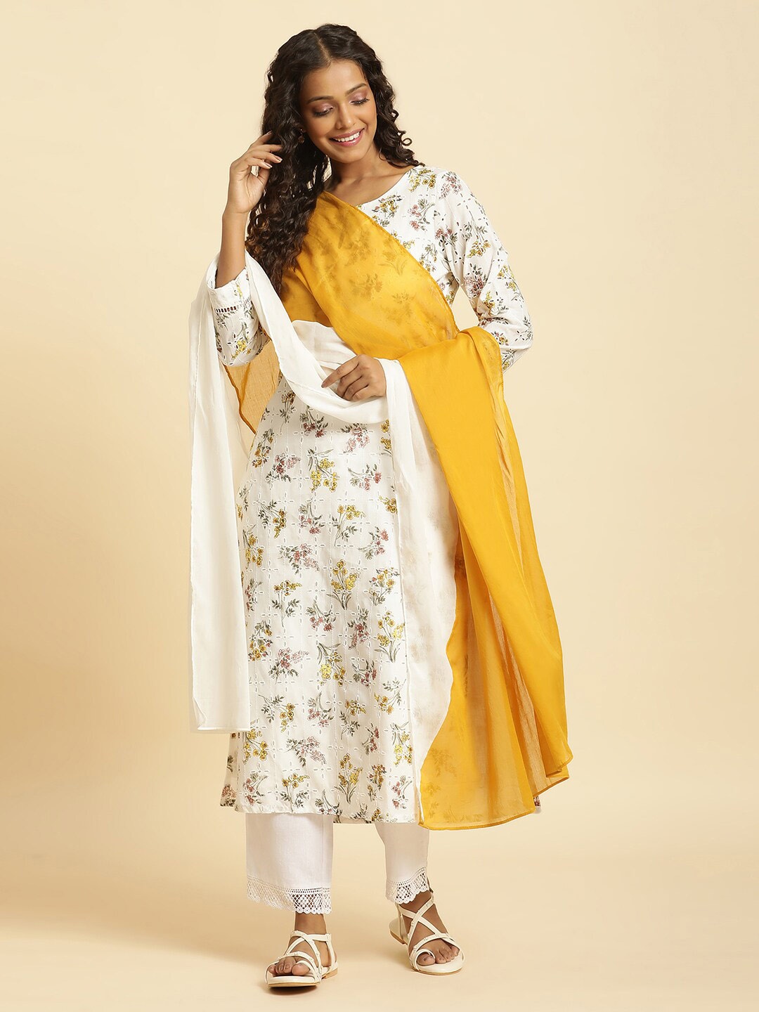 

W Pure Cotton Dupatta, Yellow