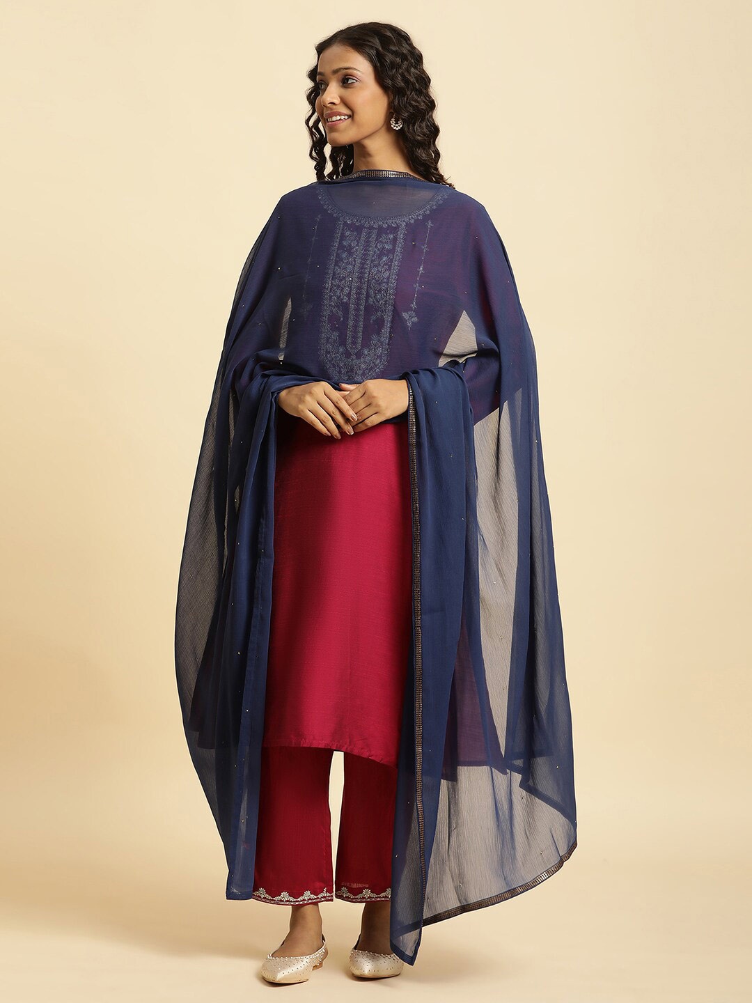 

W Dupatta with Sequinned, Blue