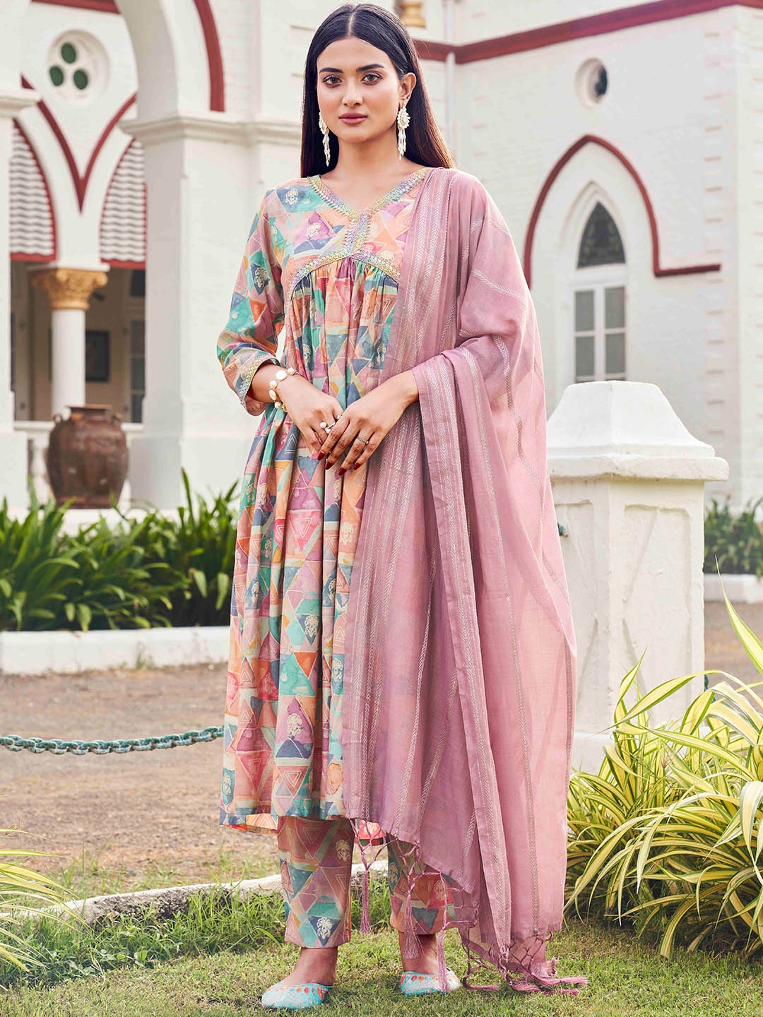 

Tikhi Imli Abstract Printed Sequined A Line Kurta With Trousers & Dupatta, Blue