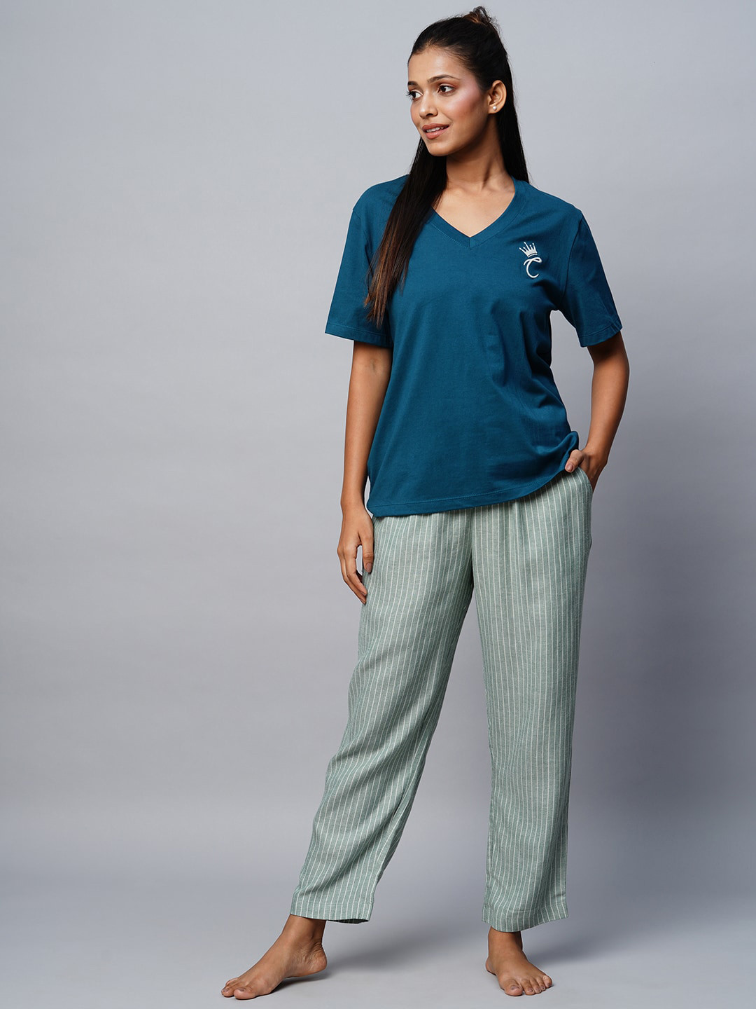 

Chemistry Women V-Neck Night suits, Teal