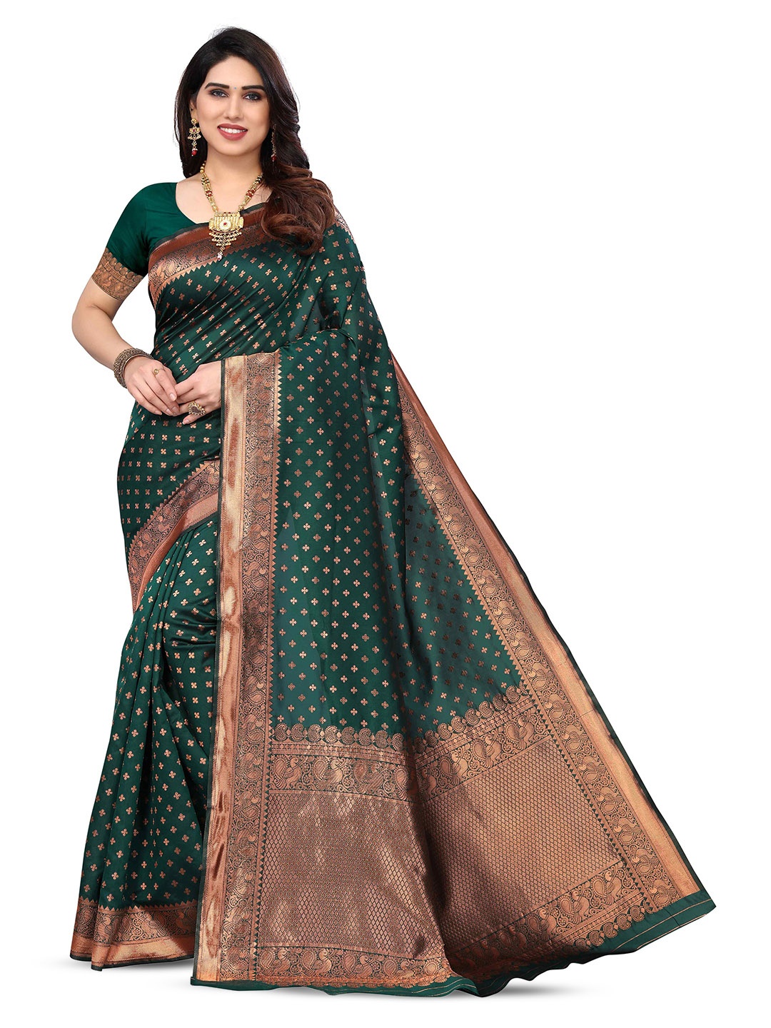 

KALINI Woven Design Zari Kanjeevaram Saree, Green