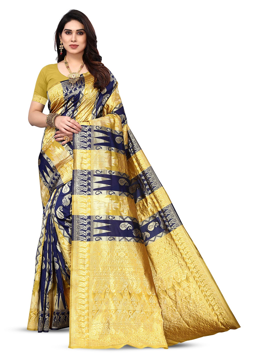 

KALINI Woven Design Zari Kanjeevaram Saree, Yellow