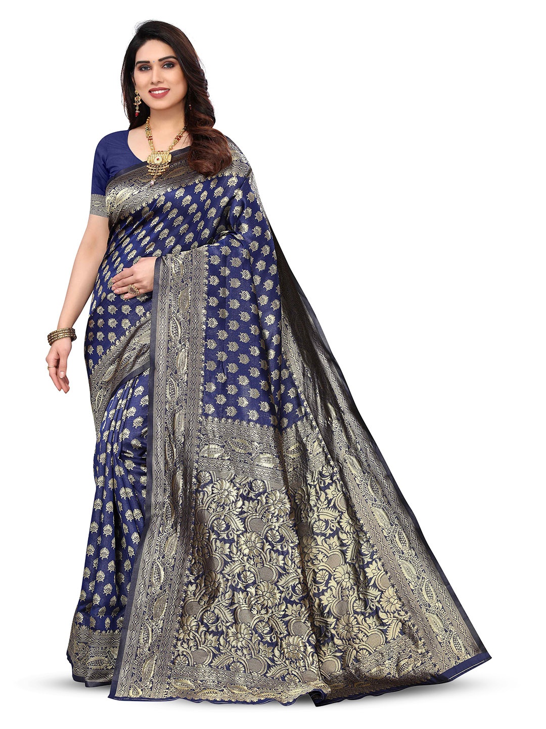 

KALINI Woven Design Zari Kanjeevaram Saree, Blue