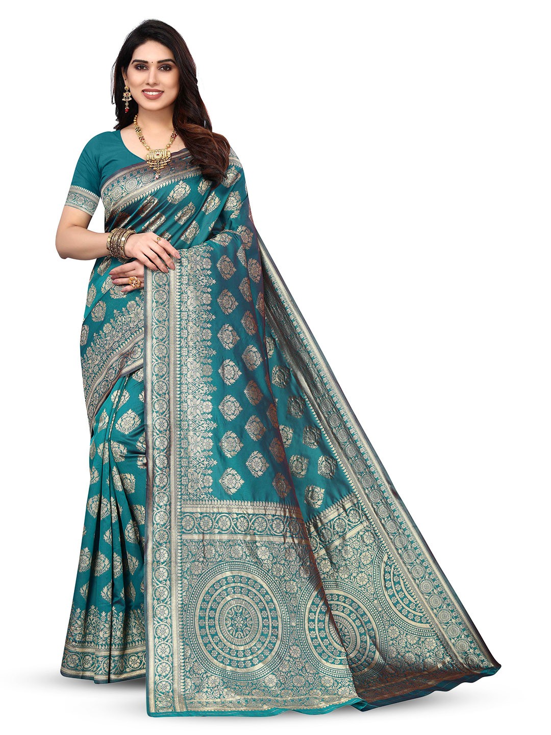 

KALINI Woven Design Zari Kanjeevaram Saree, Blue