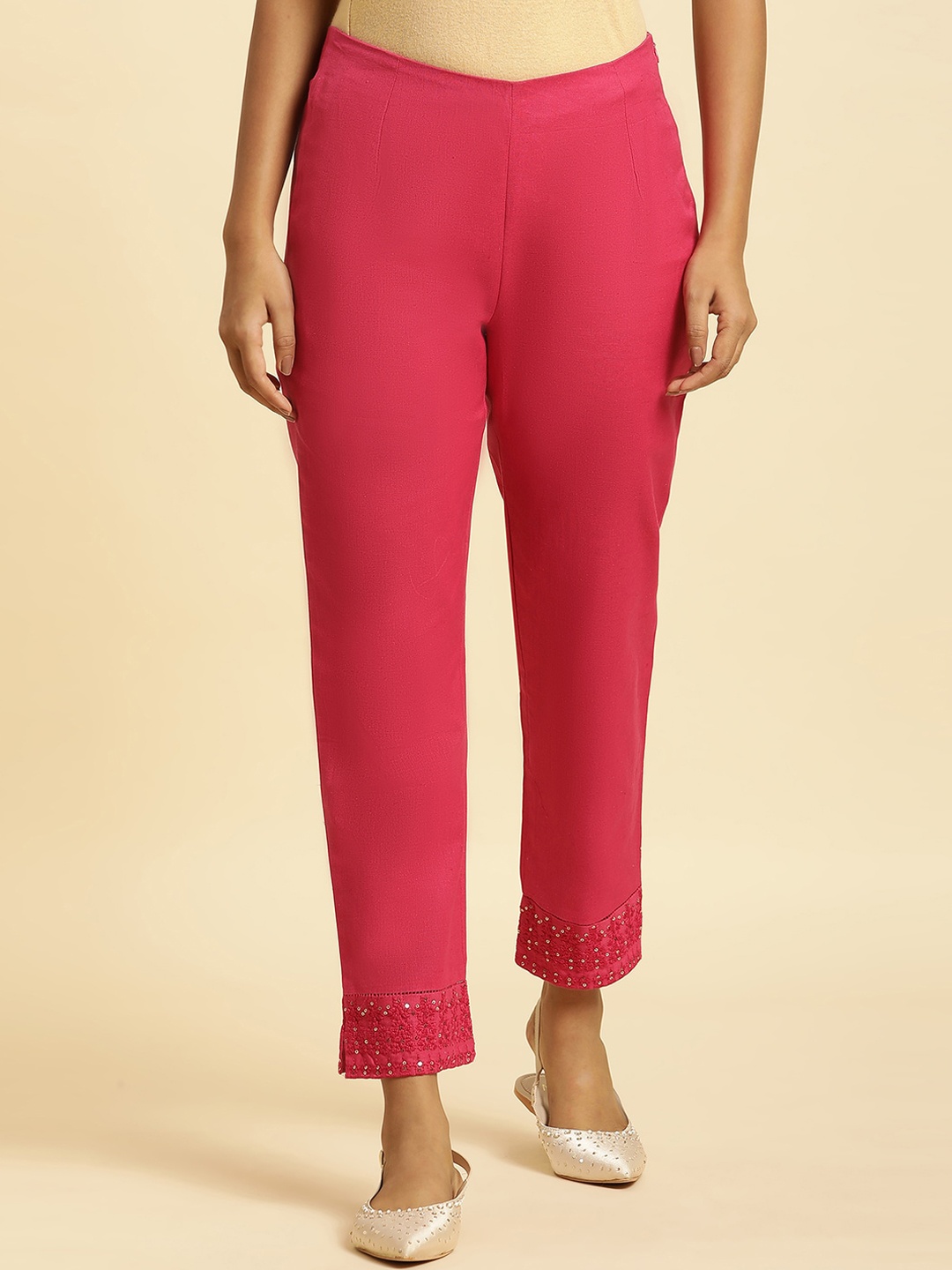 

W Women Plain Slim Fit Cigarette Trousers, Pink
