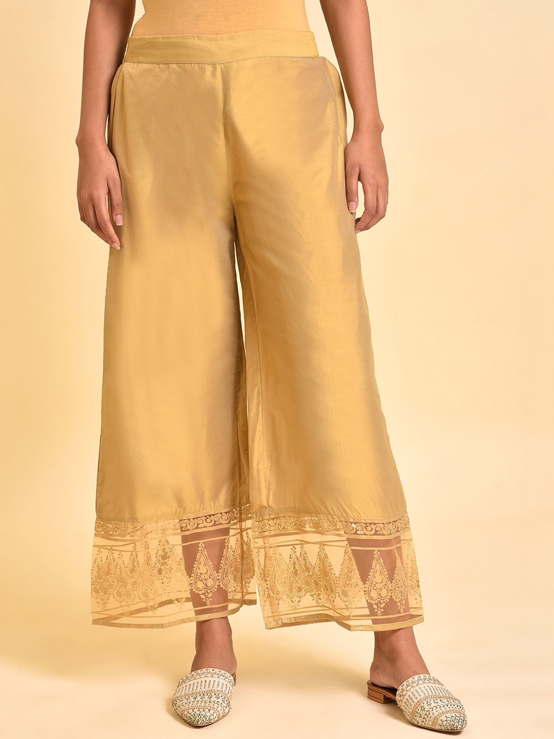 

W Women Ethnic Motif Hem Design Palazzos, Gold