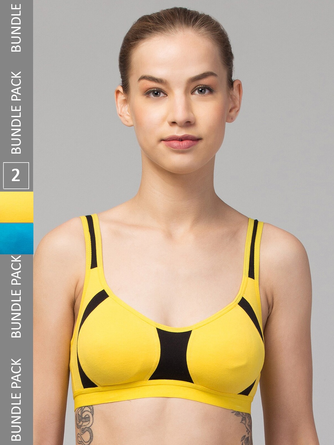 

Apraa & Parma Pack Of 2 Colourblocked Full Coverage Organic Everyday Sports Bra, Yellow