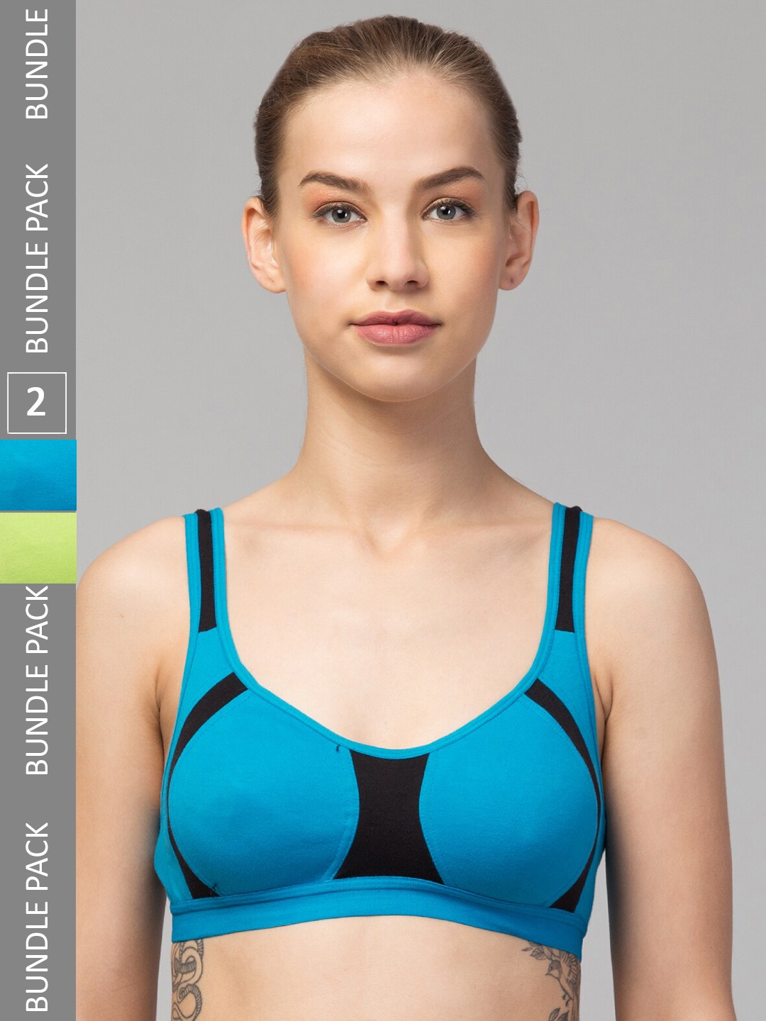 

Apraa & Parma Pack Of 2 Colourblocked Full Coverage Organic Everyday Sports Bra, Blue