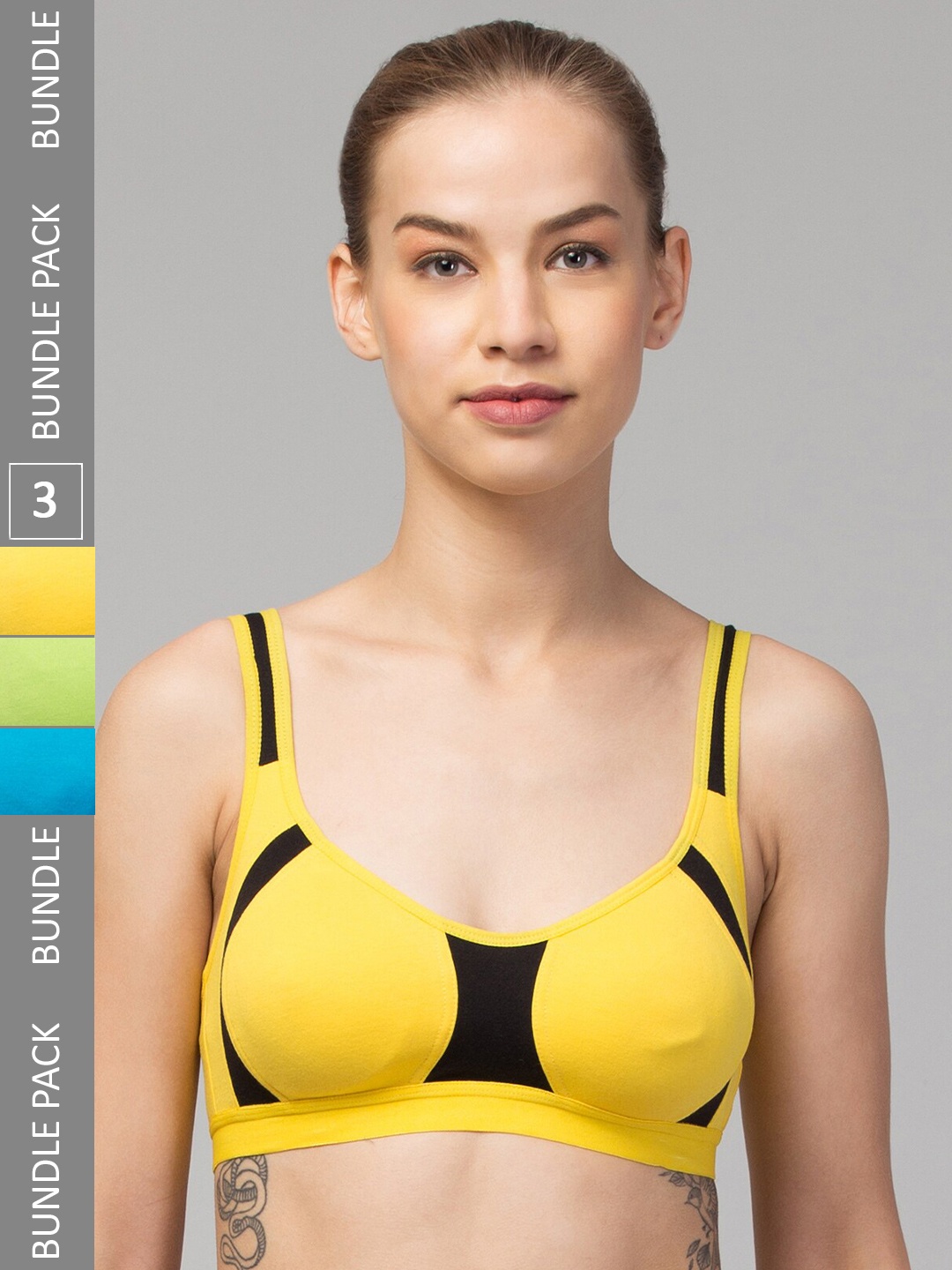 

Apraa & Parma Pack Of 3 Colourblocked Full Coverage Organic Everyday Sports Bra, Yellow