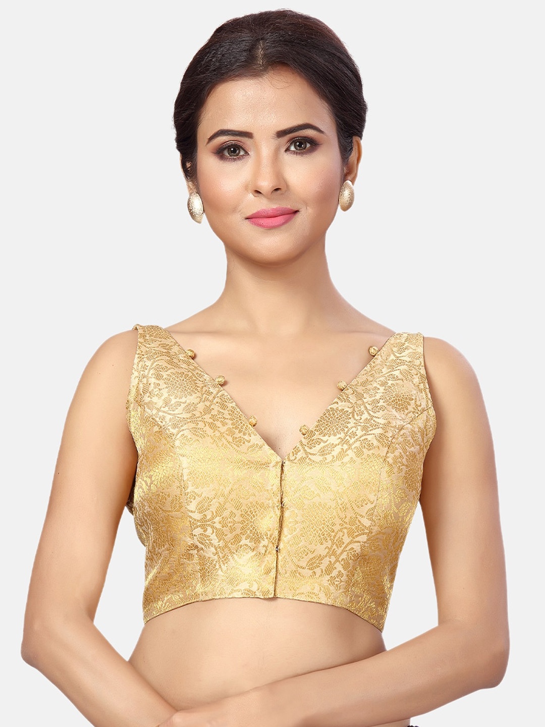 

Studio Shringaar Brocade Woven Design Padded Saree Blouse, Gold