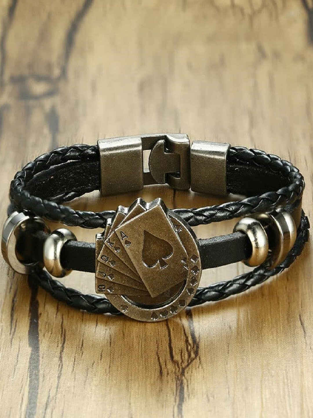 

OOMPH Men Leather Wraparound Bracelet, Black