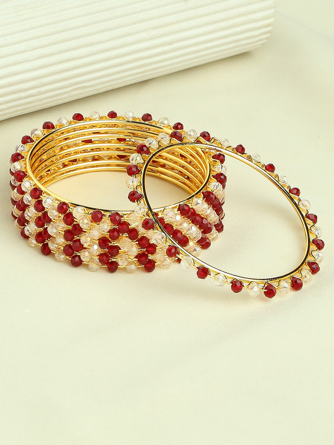 

OOMPH Set Of 8 Gold Plated Beaded Bangles