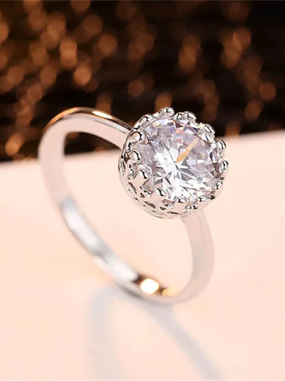 

OOMPH Silver-Plated Cubic Zirconia Studded Adjustable Finger Ring