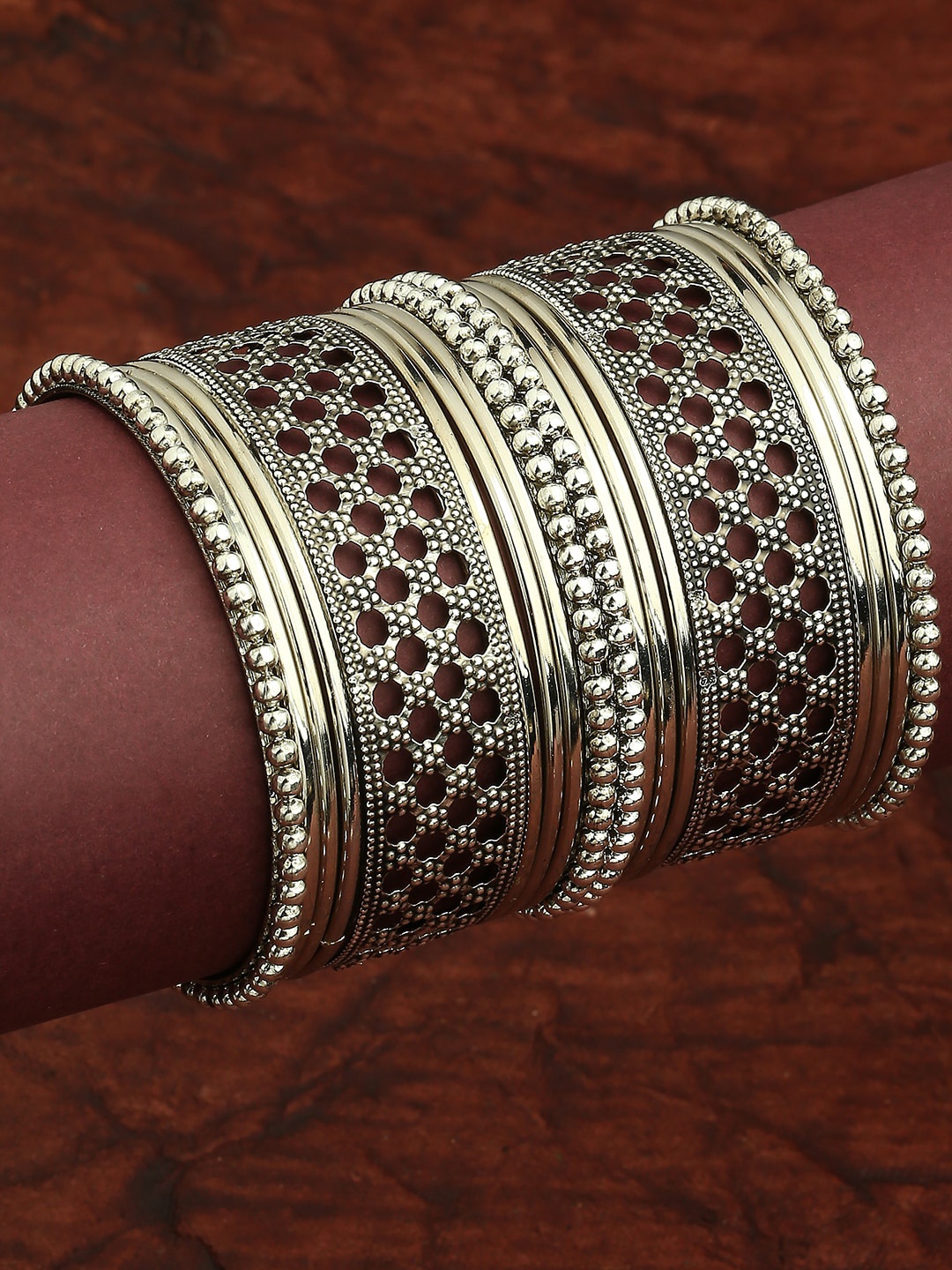 

OOMPH Set Of 18 Oxidised Bangles, Silver