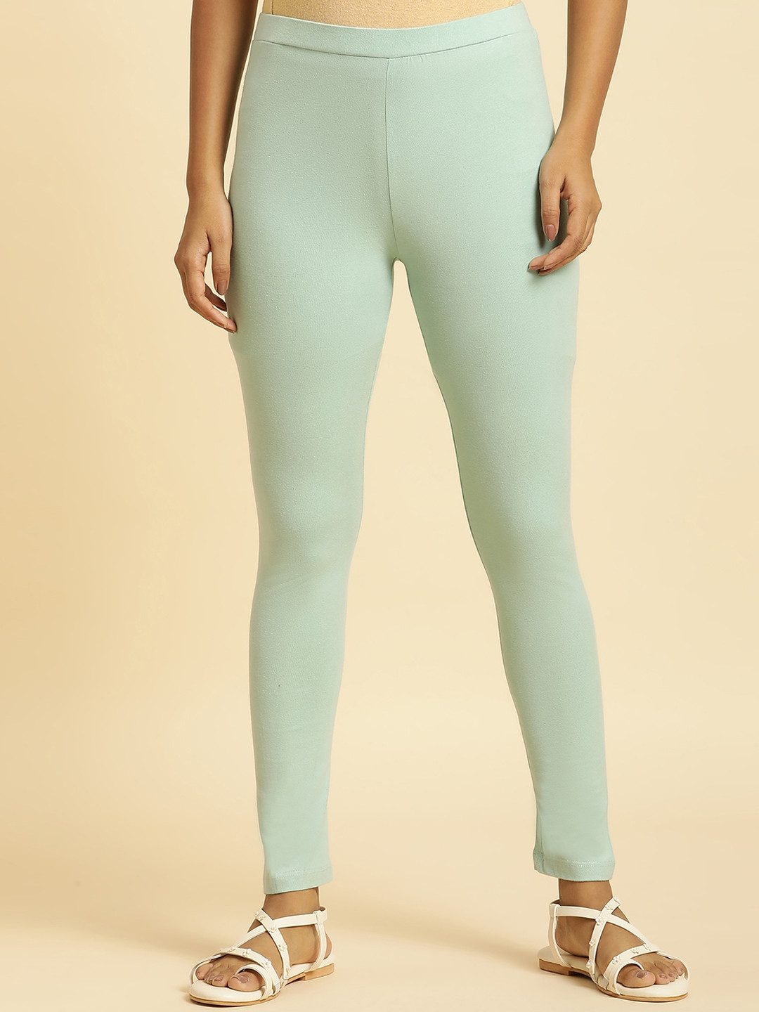 

W Mid Rise Ankle Length Leggings, Sea green