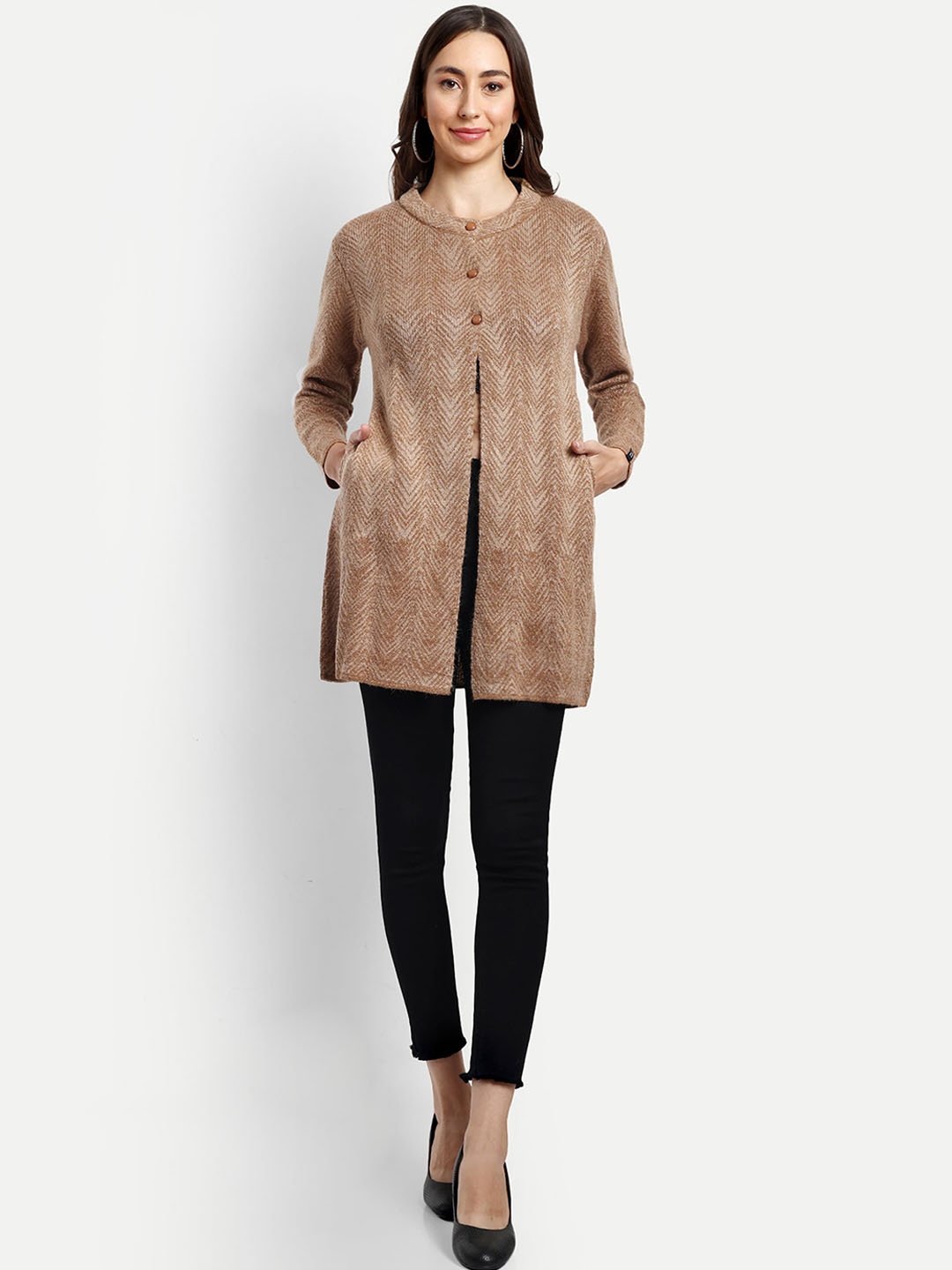 

CREATIVE LINE Single-Breasted Knitted Woollen Overcoat, Camel brown