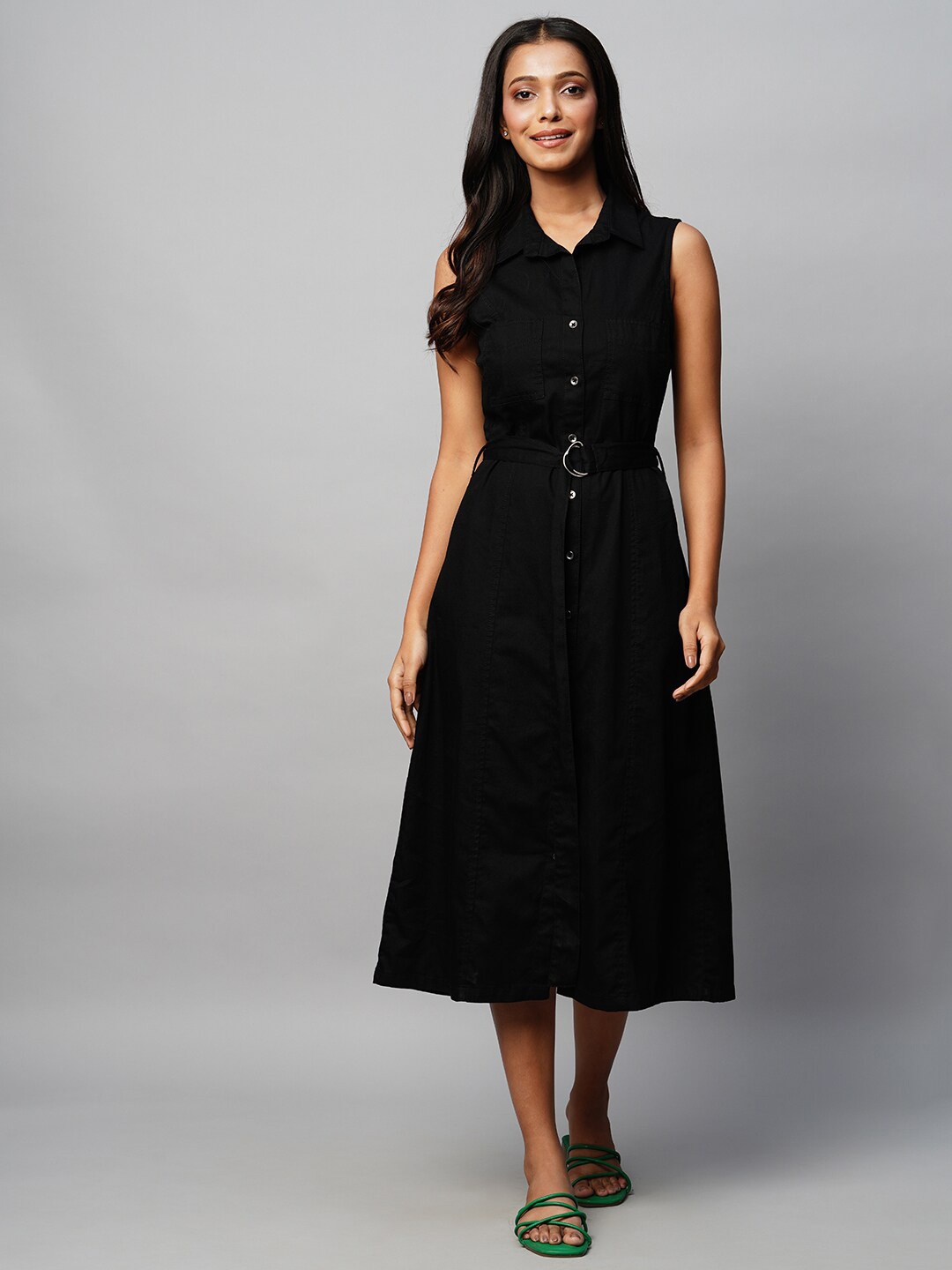 

Chemistry Belted Shirt Midi Dress, Black