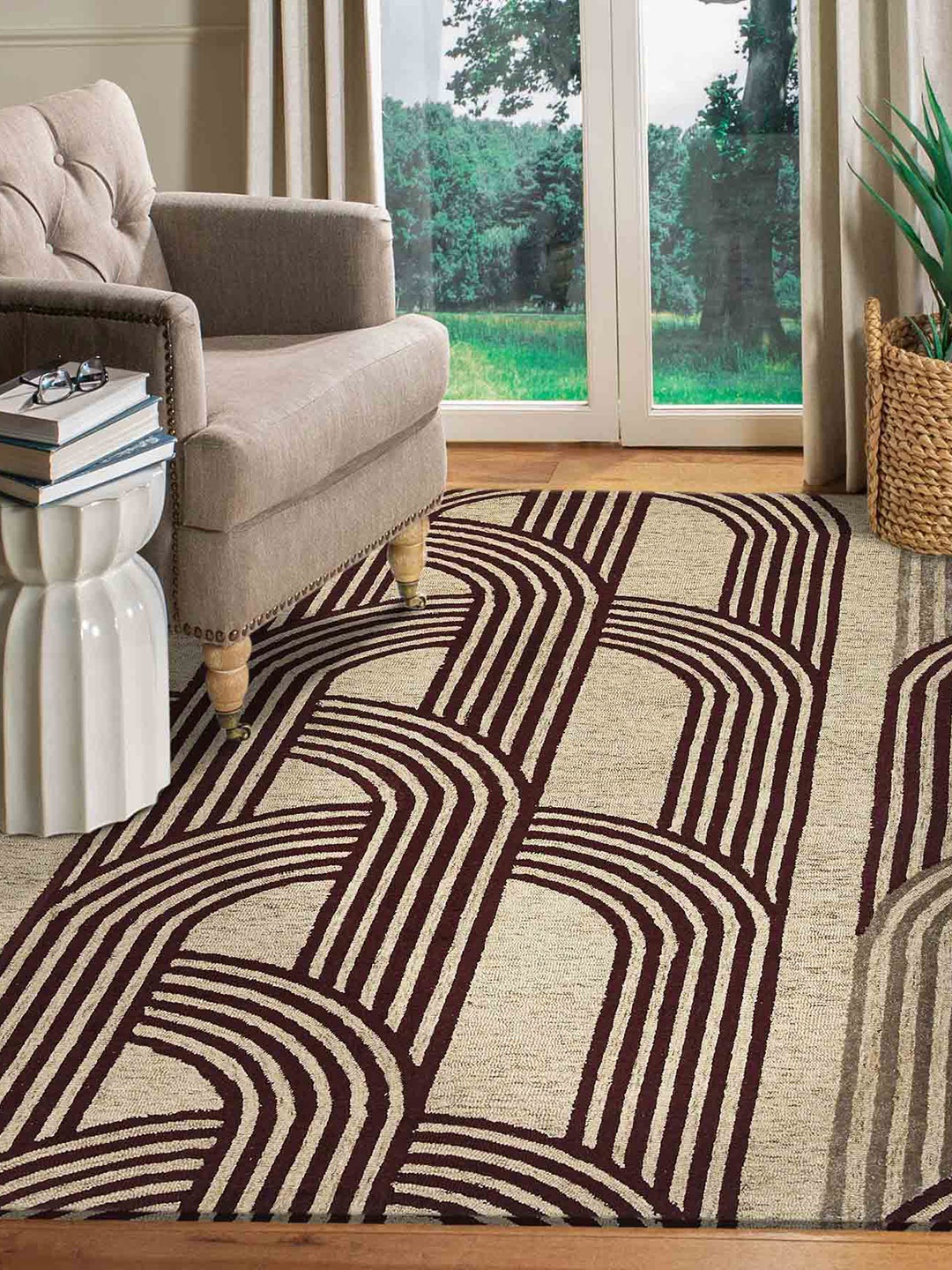 

saraswatii global Brown Striped Hand-Tufted Rectangular Carpet