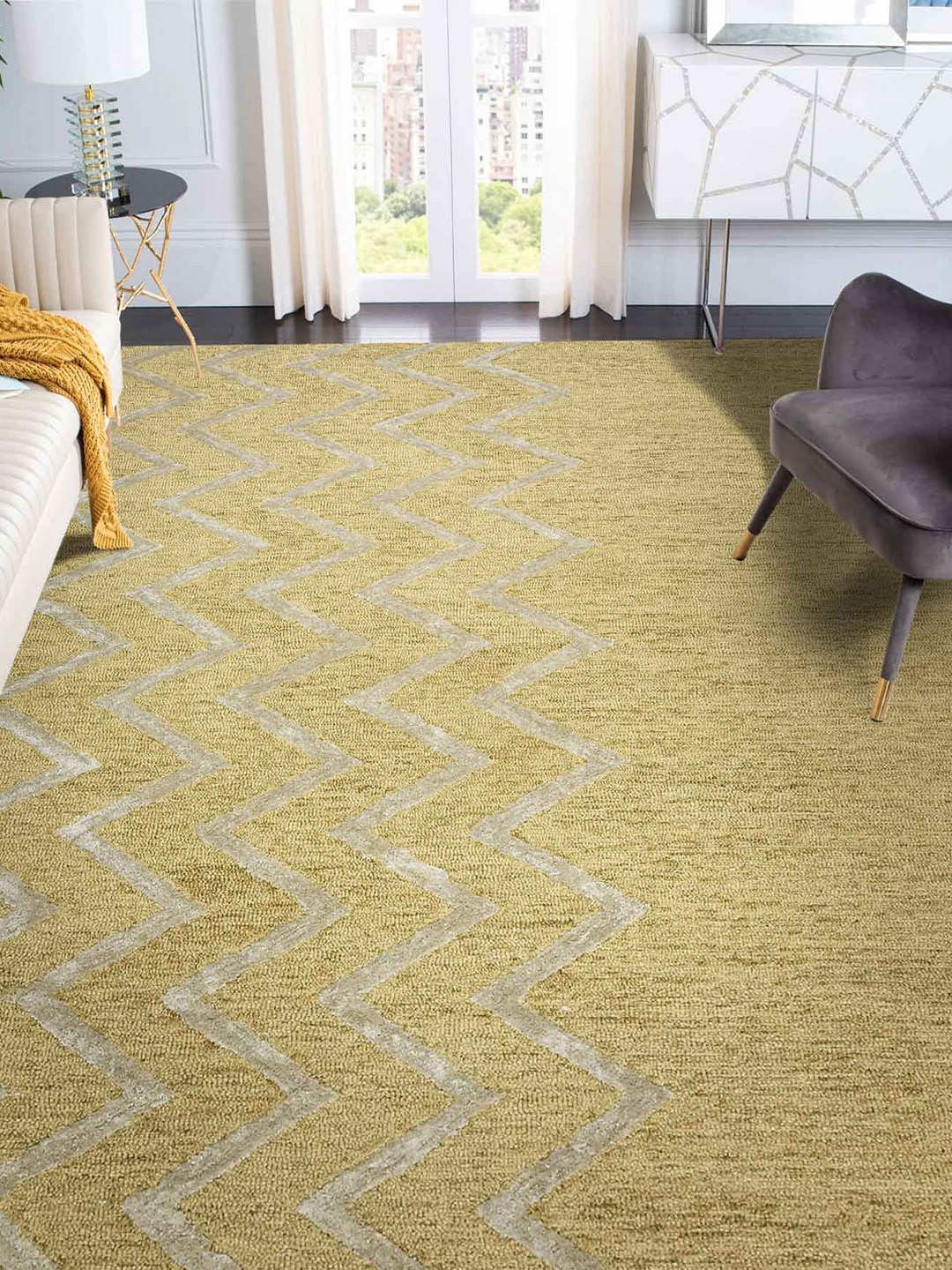 

saraswatii global Beige Striped Hand Tufted Rectangular Carpet