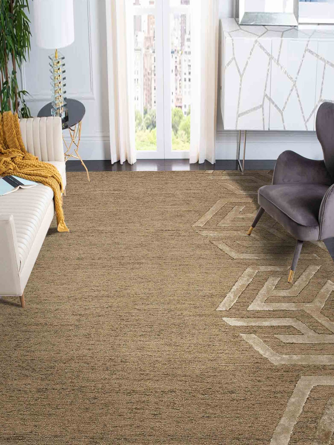 

saraswatii global Brown Geometric Hand Tufted Rectangular Carpet