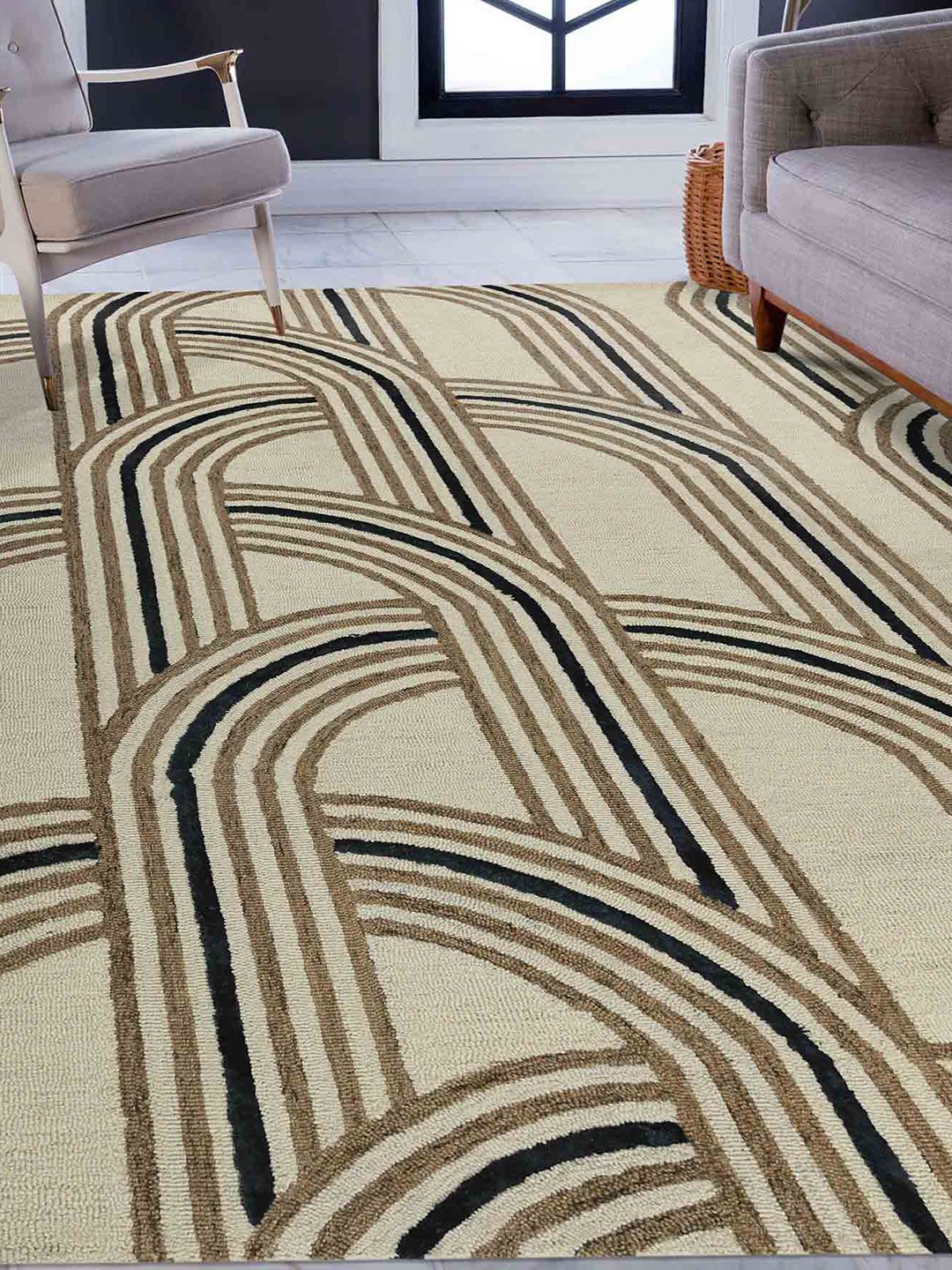 

saraswatii global Brown & Grey Geometric-Printed Hand Tufted Rectangular Carpet