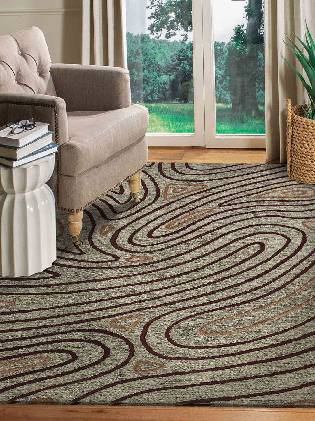 

saraswatii global Brown Geometric-Printed Hand Tufted Rectangular Carpet