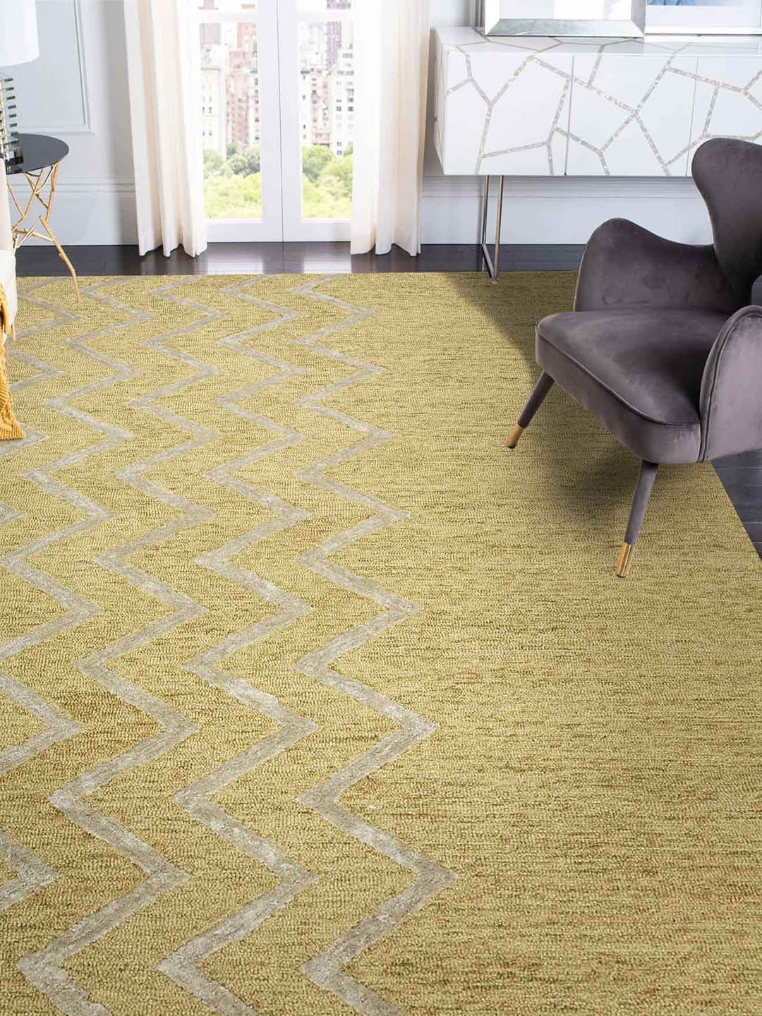 

saraswatii global Grey Geometric-Printed Hand Tufted Rectangular Carpet, Gold