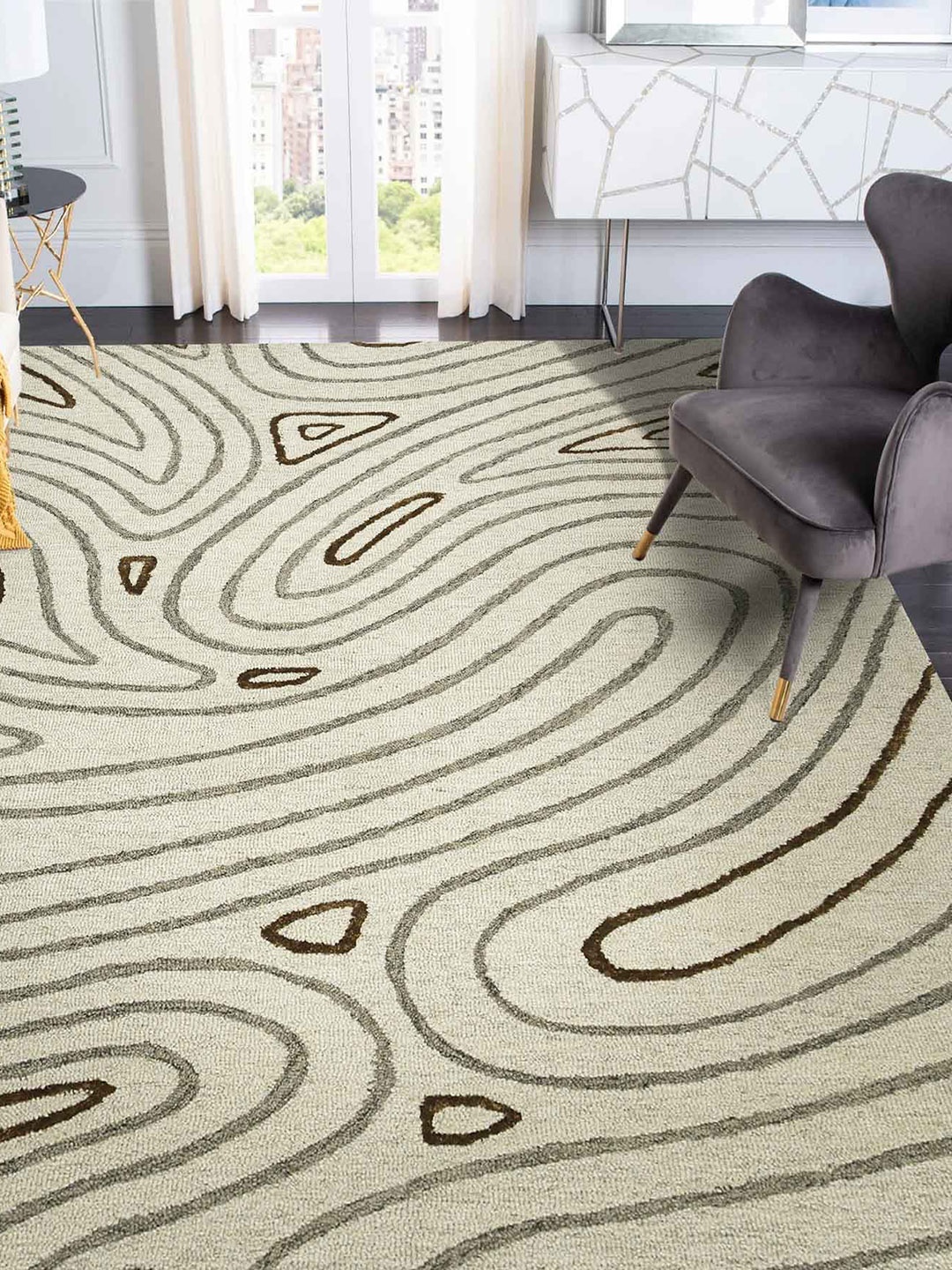 

saraswatii global Brown & Cream Geometric Printed Hand Tufted Rectangular Carpet