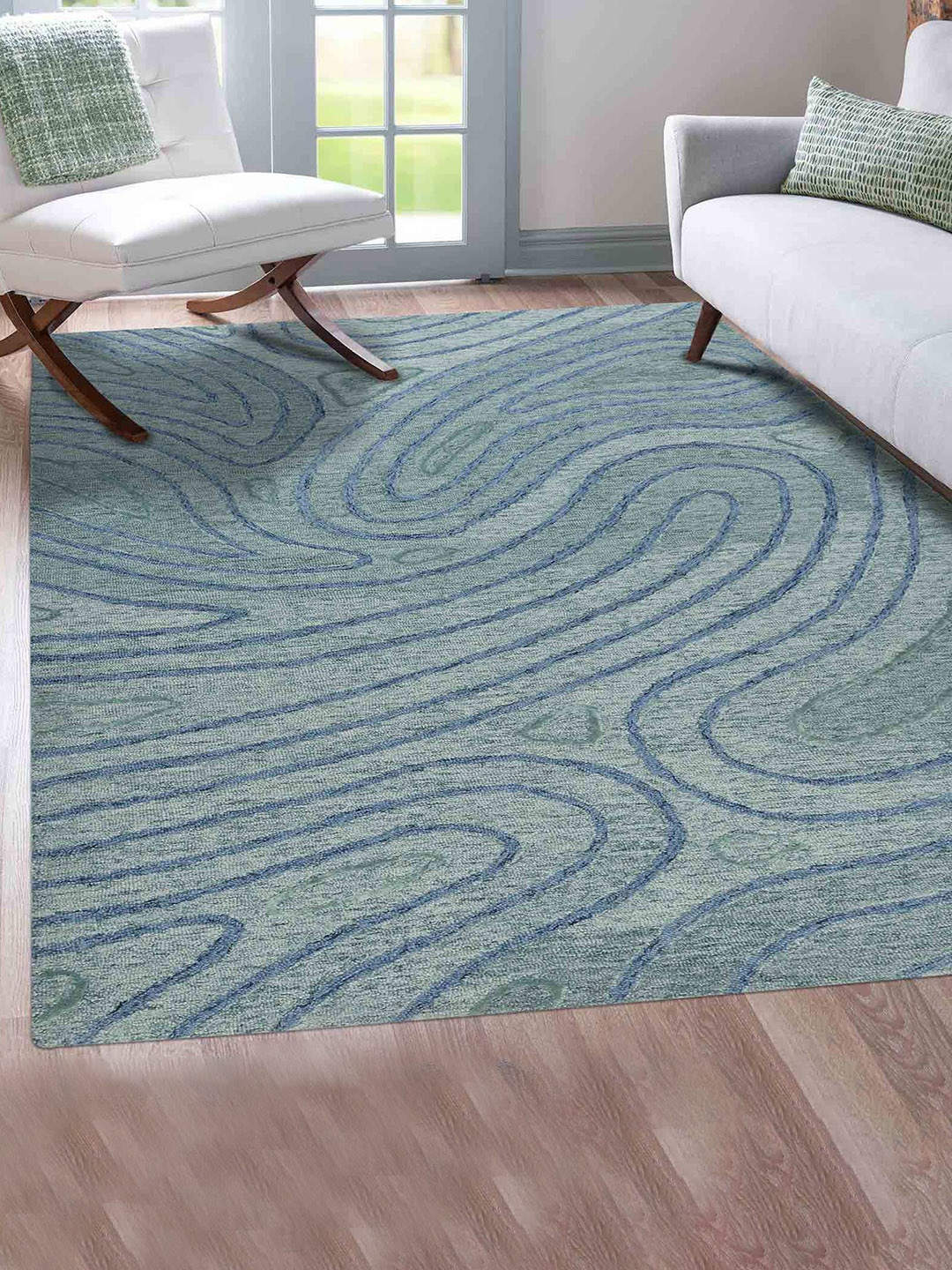 

saraswatii global Blue Printed Rectangular Carpet