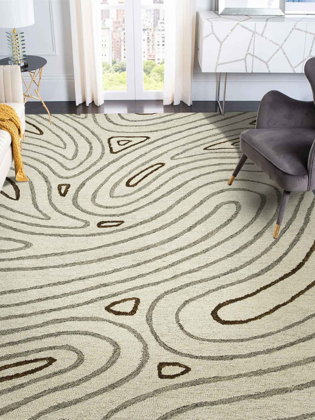 

saraswatii global Cream-Coloured & Beige Printed Rectangular Carpet
