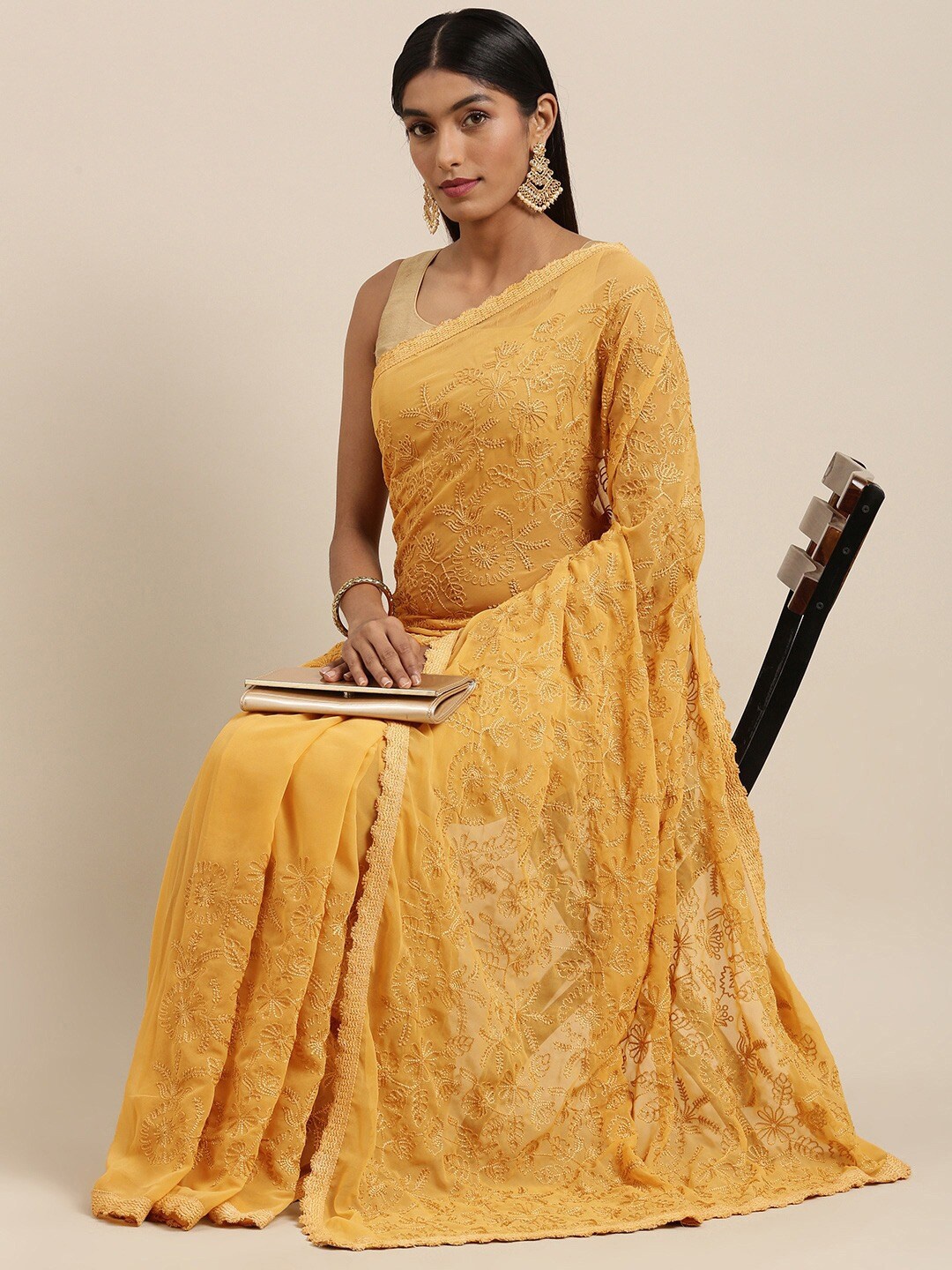 

Sunasi Floral Embroidered Saree, Mustard