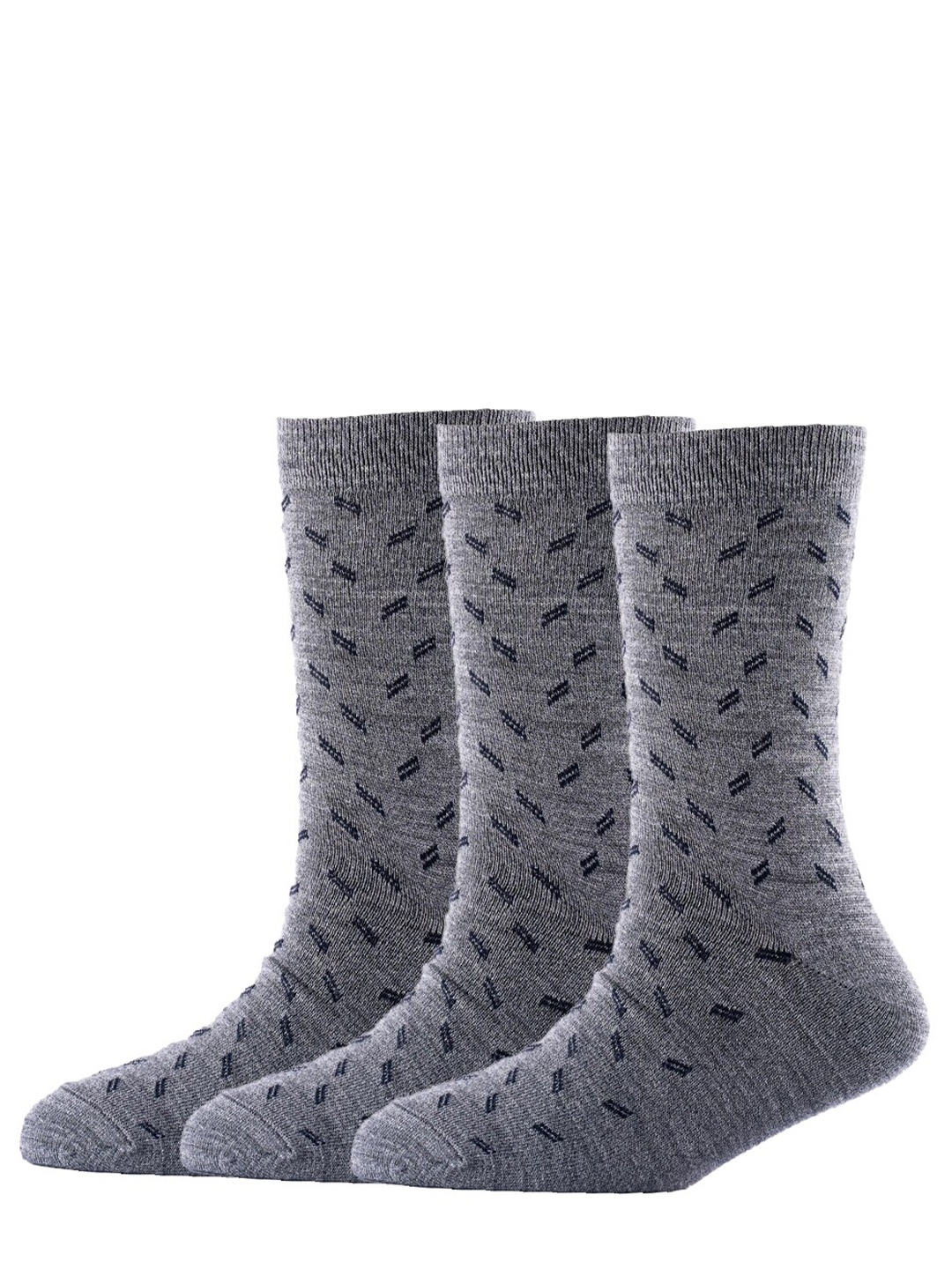 

Cotstyle Men Pack Of 3 Patterned Pure Cotton Calf-Length Socks, Grey