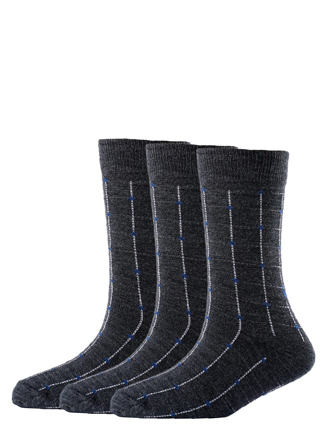 

Cotstyle Men Pack Of 3 Striped Above Ankle-Length Pure Wool Socks, Grey