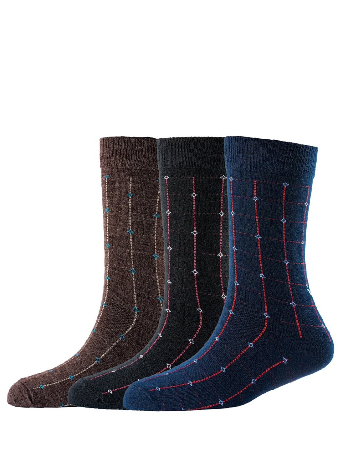 

Cotstyle Men Pack Of 3 Patterned Pure Cotton Calf-Length Socks, Navy blue