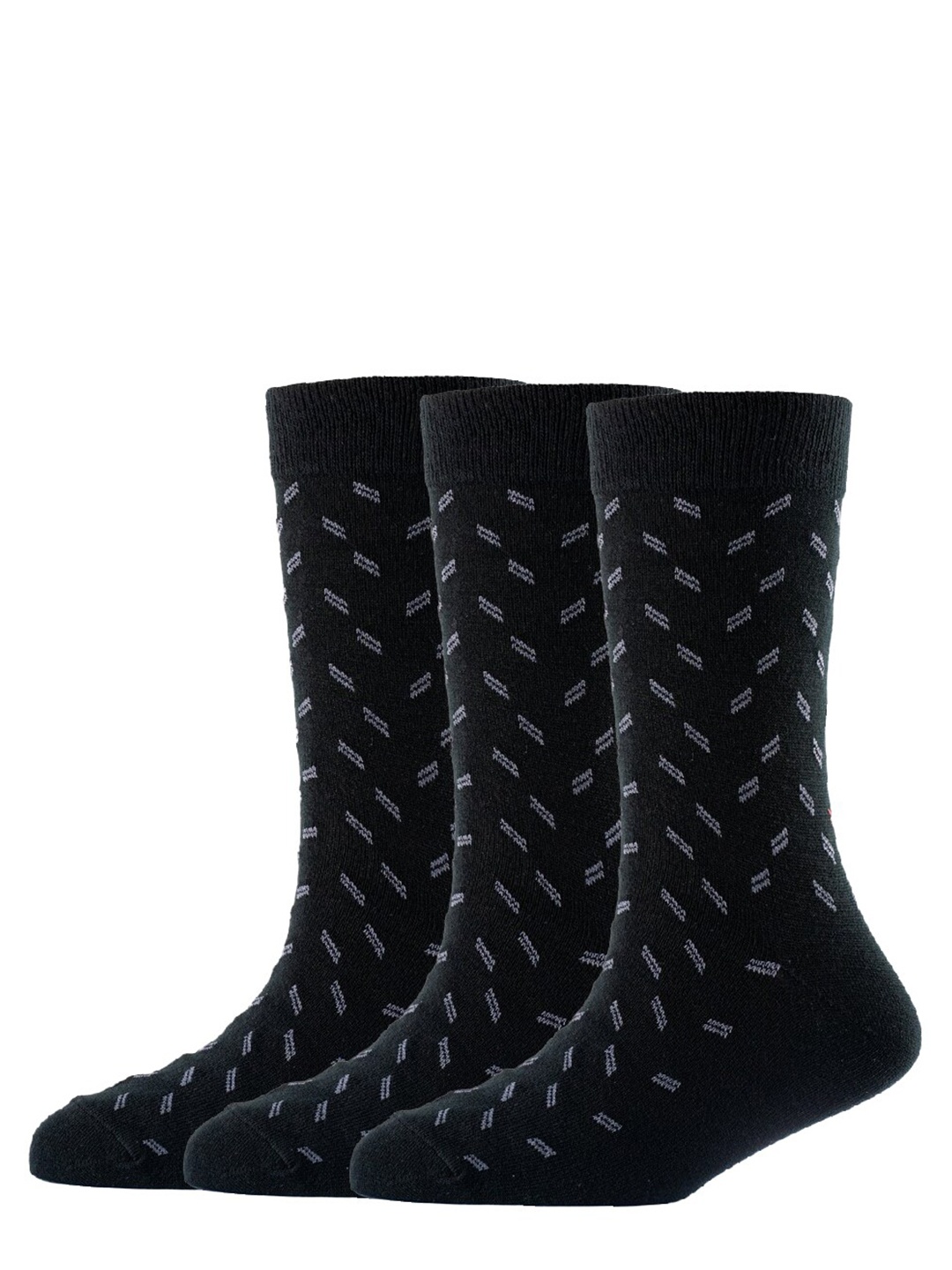 

Cotstyle Men Pack Of 3 Patterned Woollen Calf Length Socks, Black