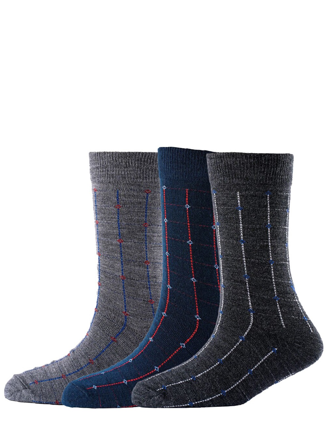 

Cotstyle Men Pack Of 3 Patterned Pure Cotton Calf-Length Socks, Navy blue