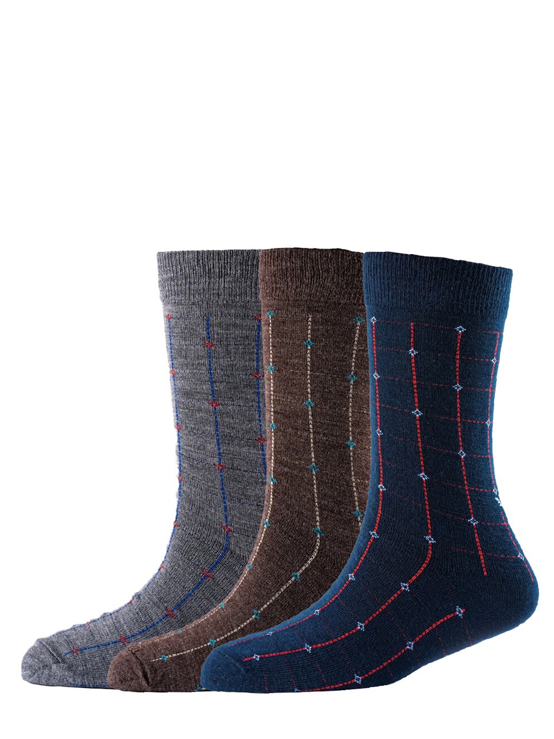 

Cotstyle Men Pack Of 3 Patterned Pure Cotton Calf-Length Socks, Grey