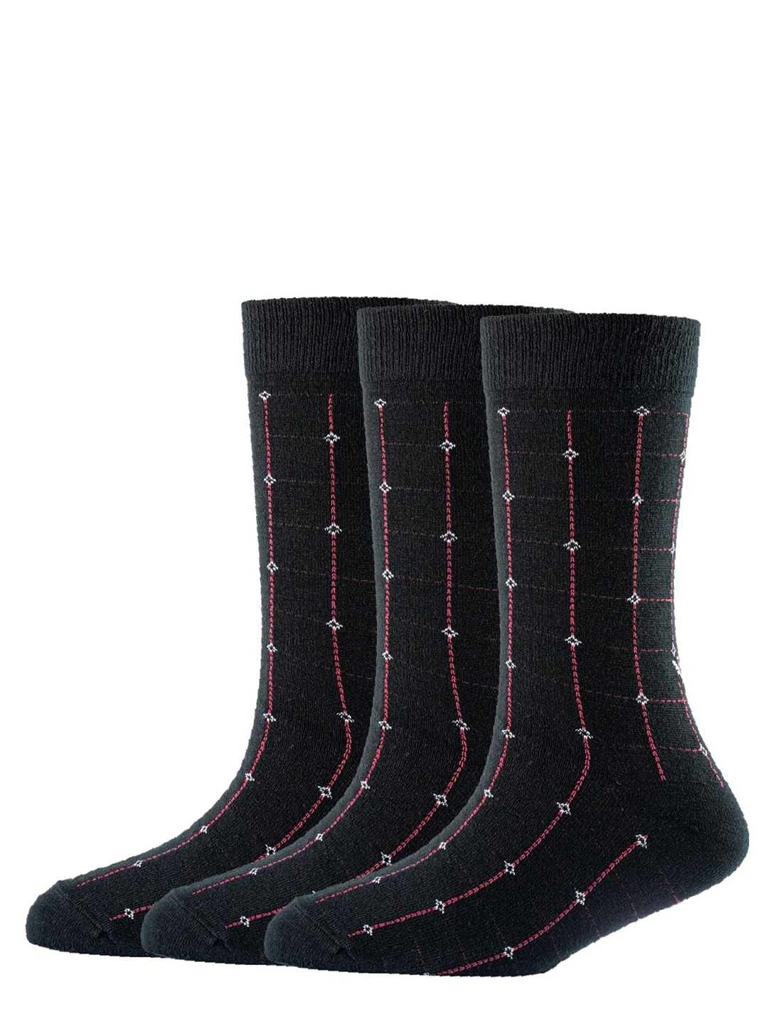

Cotstyle Men Pack Of 3 Patterned Pure Wool Calf Length Socks, Black