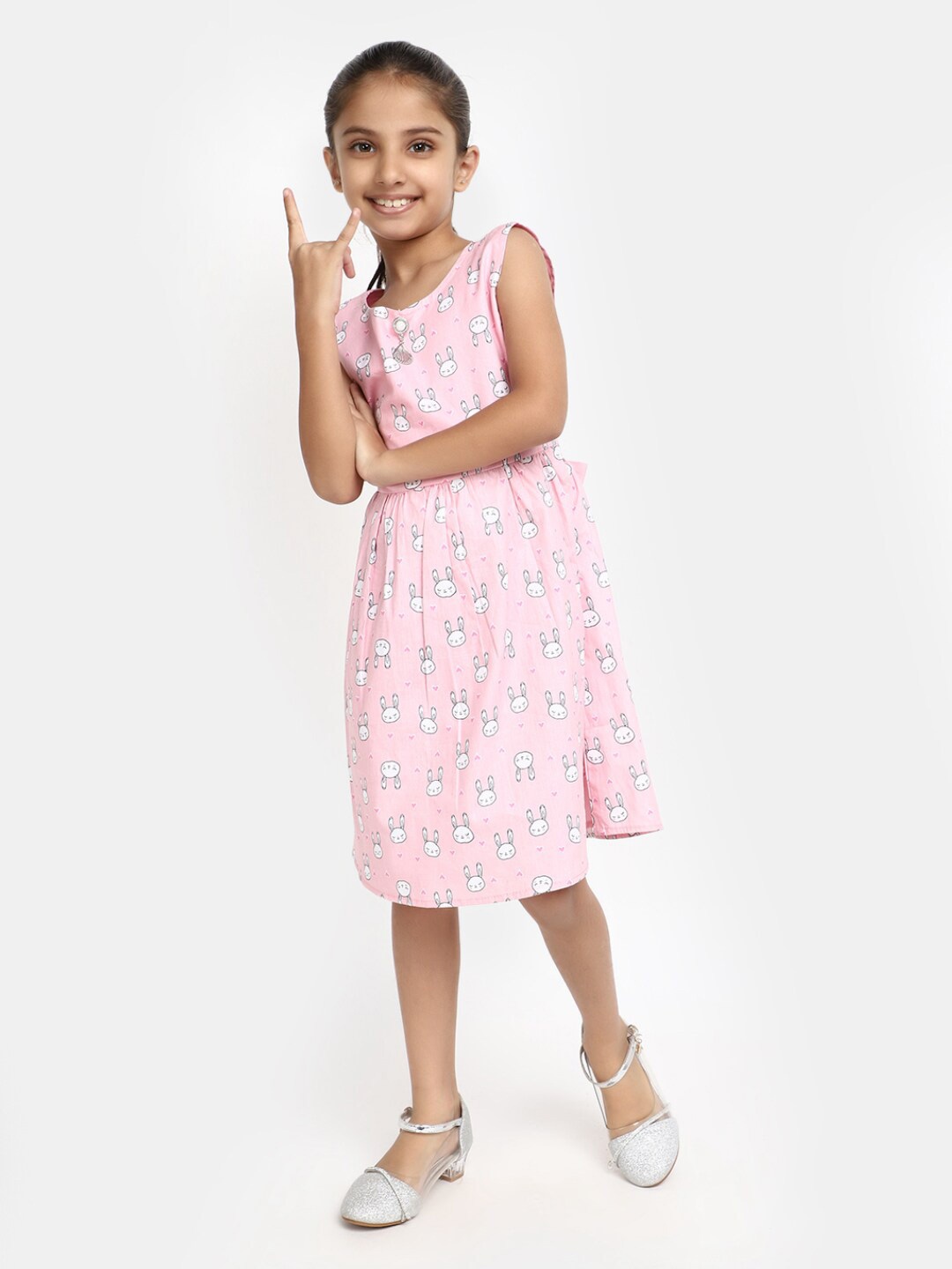 

V-Mart Girls Conversational Printed Cotton A Line Dress, Pink