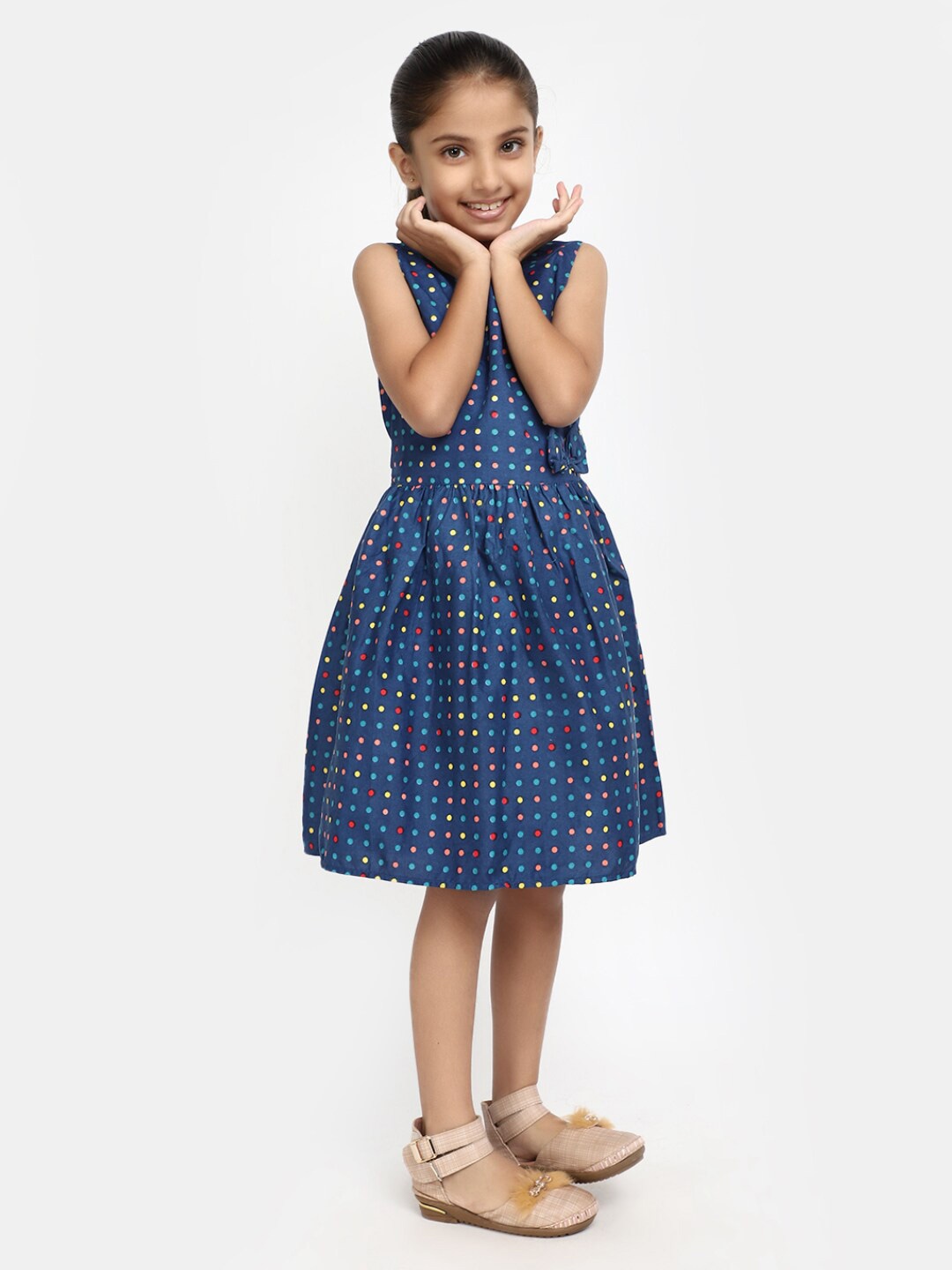 

V-Mart Girls Polka Dots Printed Cotton A Line Dress, Blue