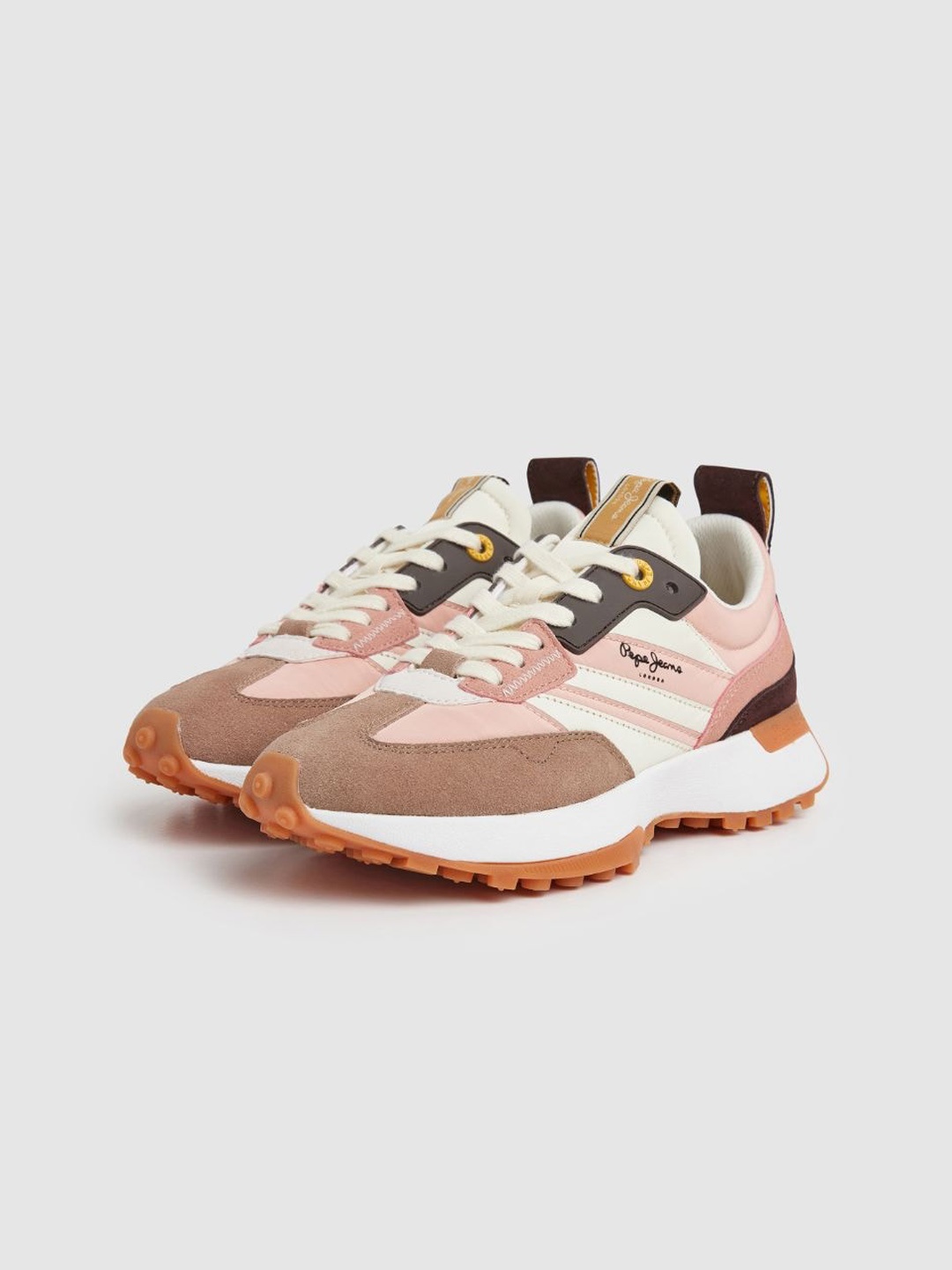 

Pepe Jeans Women Lucky Grand Colourblocked Comfort Insole Suede Contrast Sole Sneakers, Pink