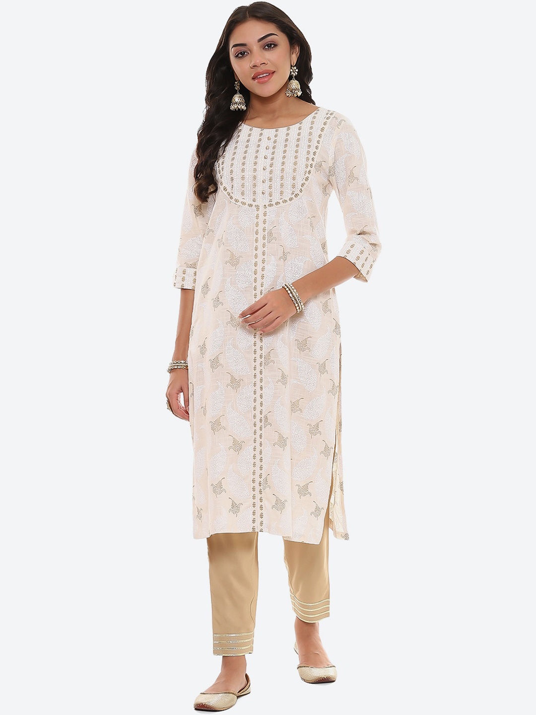 

2Bme Ethnic Motifs Printed Cotton Kurta, White