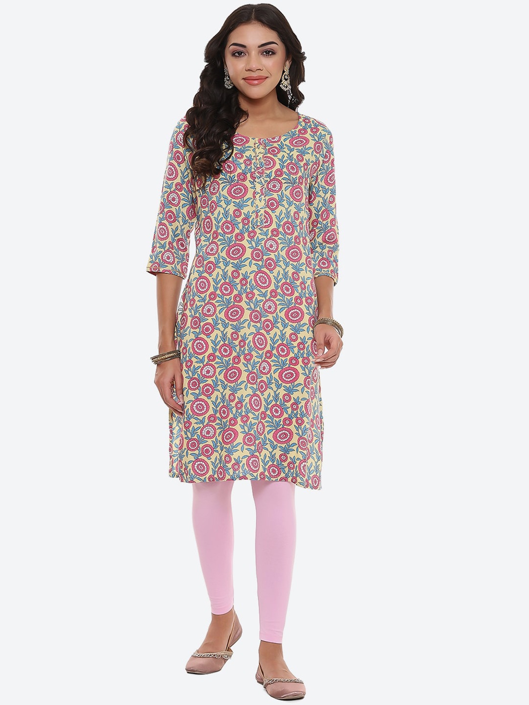 

2Bme Floral Printed Kurta, Yellow
