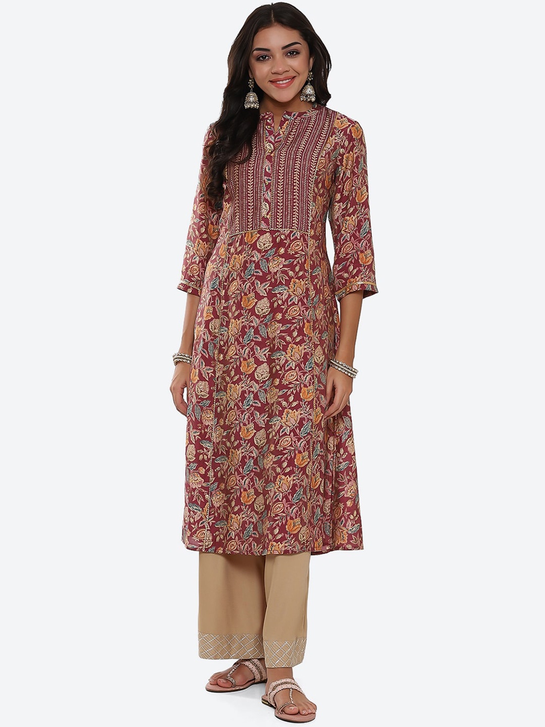 

2Bme Floral Printed Modal Anarkali Kurta, Purple