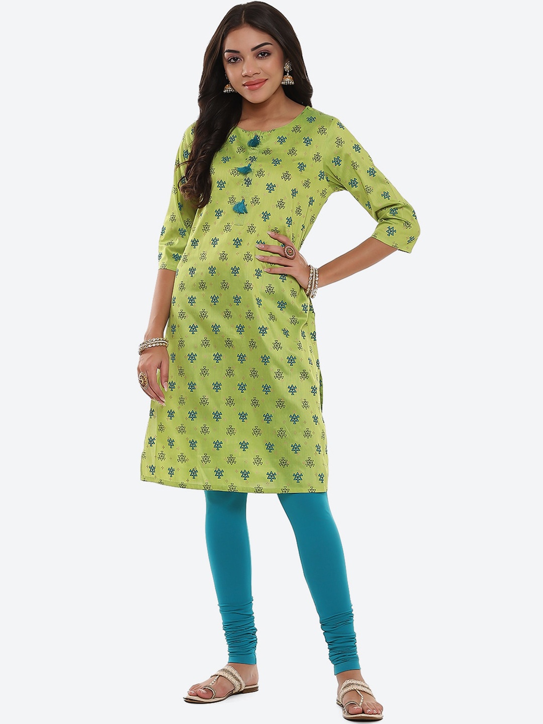 

2Bme Ethnic Motifs Printed Kurta, Green