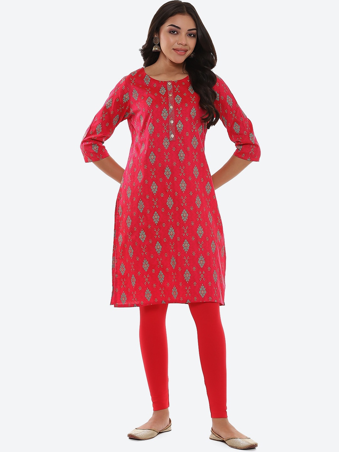 

2Bme Ethnic Motifs Printed Kurta, Fuchsia