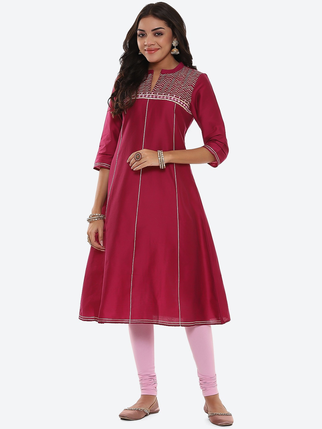 

2Bme Embellished Mandarin Collar Thread Work Anarkali Kurta, Maroon